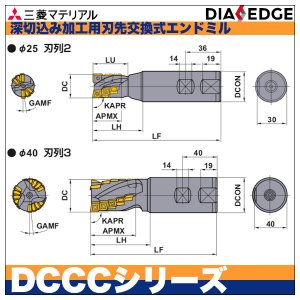 画像2: 深切込み加工用刃先交換式エンドミル　深切込み用DCCCシリーズ　三菱マテリアル