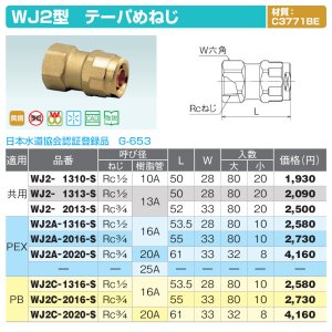画像3: WJ2型「テーパめねじ」JWWA G-653 黄銅C3771BE ダブルロックジョイント