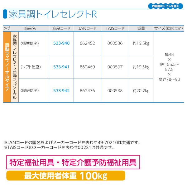 安寿 家具調トイレセレクトＲ「自動ラップノーマル」