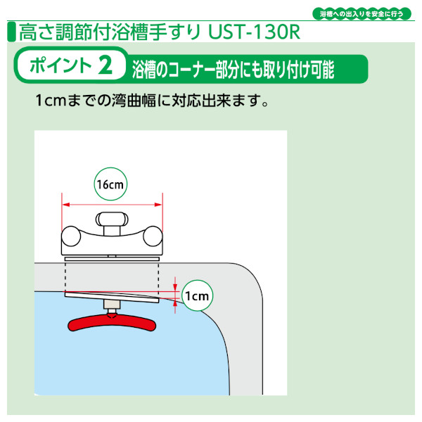 安寿 高さ調節付浴槽手すり「UST-130R」アロン化成