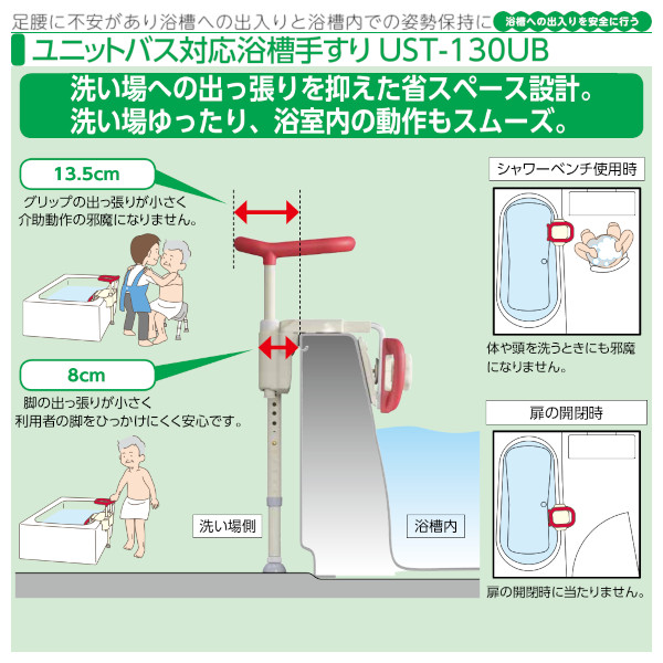 安寿 ユニットバス対応浴槽手すり「UST-130UB」アロン化成