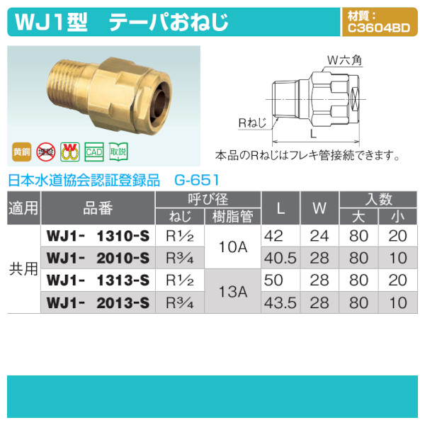 販売実績No.1 オンダ製作所ダブルロックジョイント WJ1型 テーパおねじ PEX 呼び径 ねじR3 樹脂管16A 