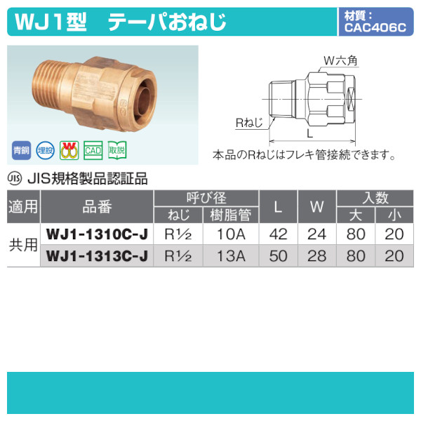 ダブルロックジョインWJ1型「テーパおねじ」オンダ製作所