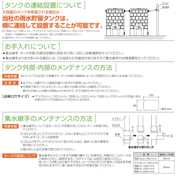 雨水貯留タンク タキロンシーアイ アメマルシェ (架台付) 120リットル